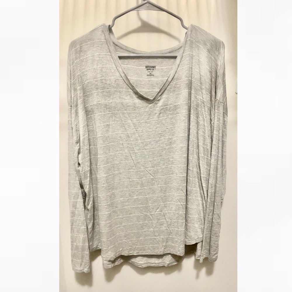 Grey Striped Long Sleeve Tee